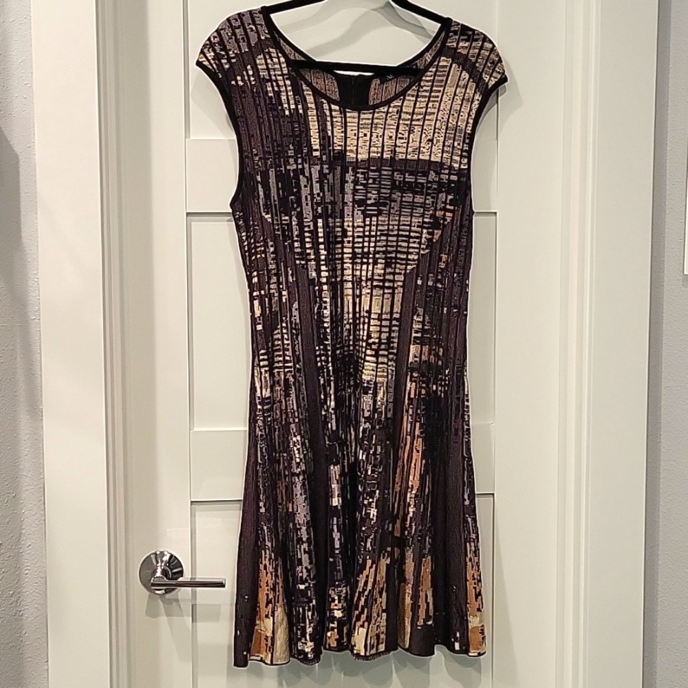 Nic and Zoe Dress Womens Abstract Artsy Sleeveless Knit Midi